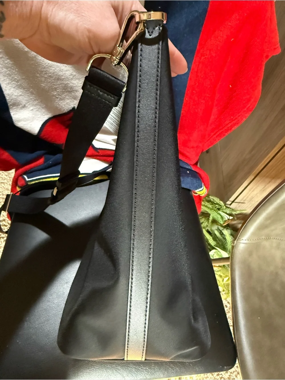 kate spade black nylon messenger crossbody with gold logo